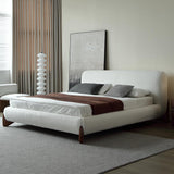 Moderna cama blanca con plataforma Boucle, marco de cama King Size con cabecero tapizado