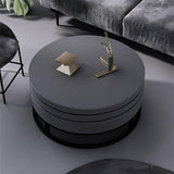 White Round Modern Wood Swivel Coffee Table with Storage Drawer in Gold