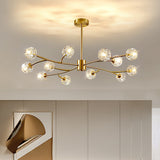 Modern Brass 12-Light Branching Crystal Chandelier for Living Room and Dining Room