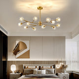 Modern Brass 12-Light Branching Crystal Chandelier for Living Room and Dining Room