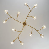 Modern Brass 12-Light Branching Crystal Chandelier for Living Room and Dining Room