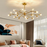 Modern Brass 12-Light Branching Crystal Chandelier for Living Room and Dining Room