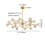 Candelabro de cristal de ramificación de 12 luces de latón moderno para sala de estar y comedor