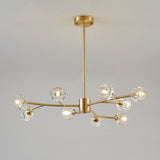 Modern Brass 12-Light Branching Crystal Chandelier for Living Room and Dining Room