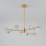 Modern Brass 12-Light Branching Crystal Chandelier for Living Room and Dining Room