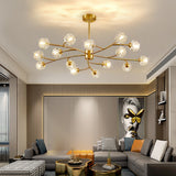 Modern Brass 12-Light Branching Crystal Chandelier for Living Room and Dining Room