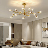 Modern Brass 12-Light Branching Crystal Chandelier for Living Room and Dining Room