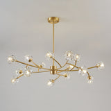 Modern Brass 12-Light Branching Crystal Chandelier for Living Room and Dining Room