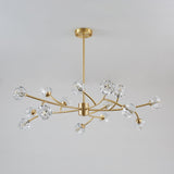 Modern Brass 12-Light Branching Crystal Chandelier for Living Room and Dining Room