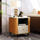 Modern Square 1-Drawer Chest Side Cabinet with Storage in White & Orange