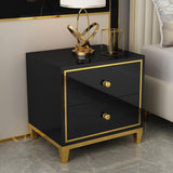 Modern Black & White MDF Nightstand with 2 Drawers and Stainless Steel Leg