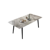 Juego de mesa de comedor rectangular de 5 piezas de 63" con 4 sillas con superficie de piedra en gris y negro