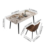 Juego de mesa de comedor rectangular de 5 piezas de 63" con 4 sillas con superficie de piedra en gris y negro