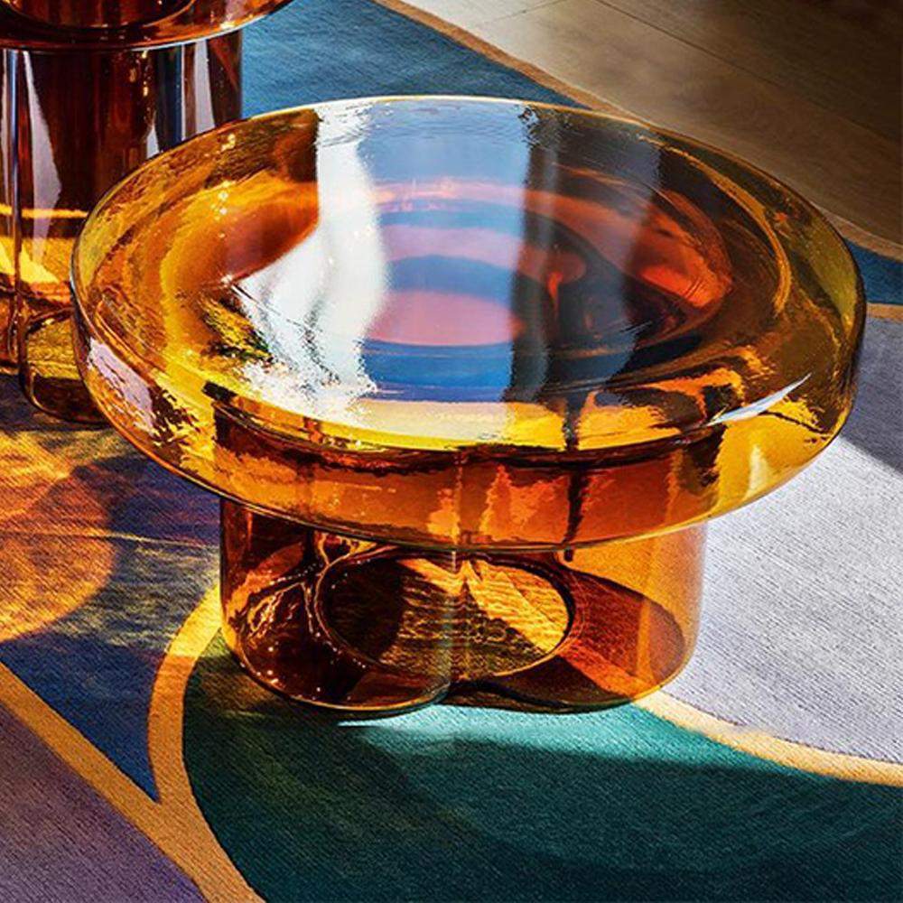 Modern Glass Coffee Table Set 2-Piece Cloud-Shaped in Orange-Coffee Tables,Furniture,Living Room Furniture