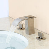 Milly Waterfall Modern Double Knob Handle Widespread Sink Faucet Solid Brass for Bathroom in Brushed Nickel