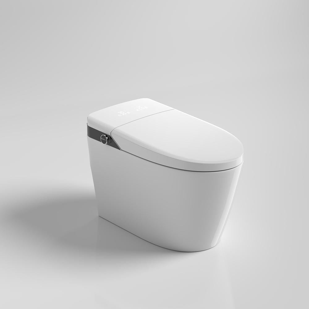 Smart 1-Piece Elongated Automatic Toilet in White LED Display Screen