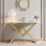 Black & Gold Narrow Console Table Accent Table For Entryway X Base Metal in Small