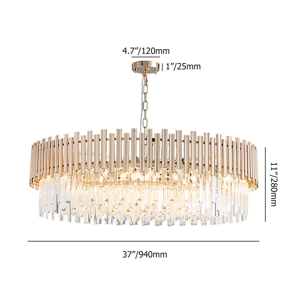 Modern 12-Light Tiered Crystal Chandelier with Adjustable Chain in Gold
