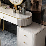 Table de vanité de maquillage moderne avec armoire latérale 4 tiroirs et faux marbre en blanc en blanc