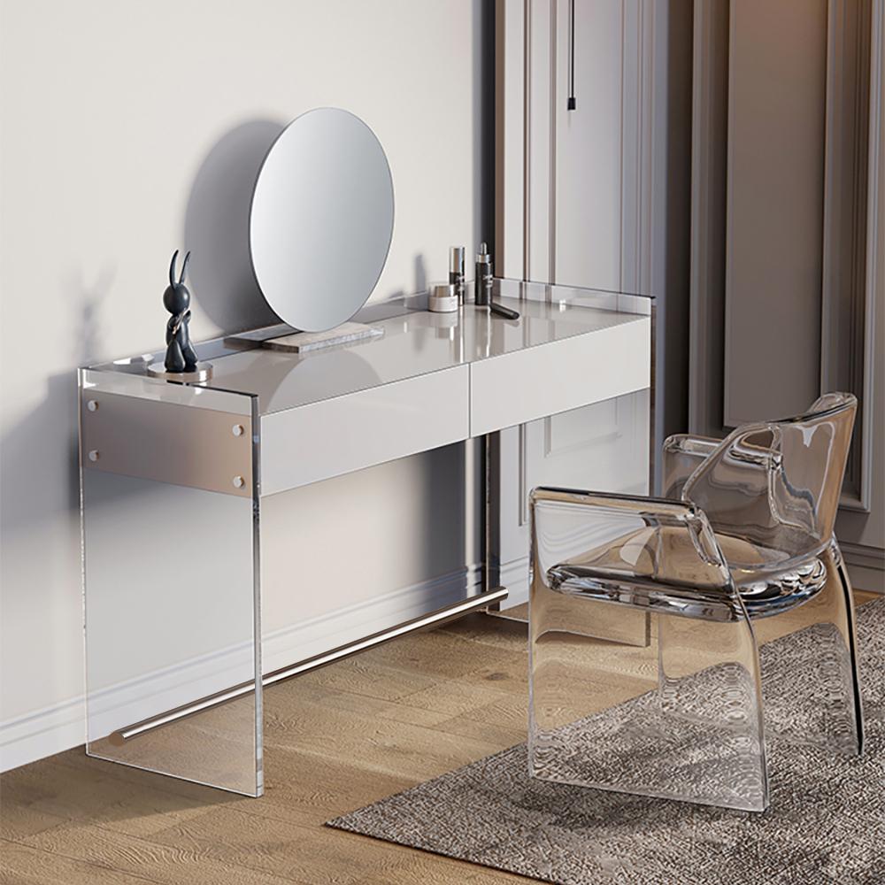 Modern Floating Acrylic Makeup Vanity White Vanity Desk with Drawers-Wehomz