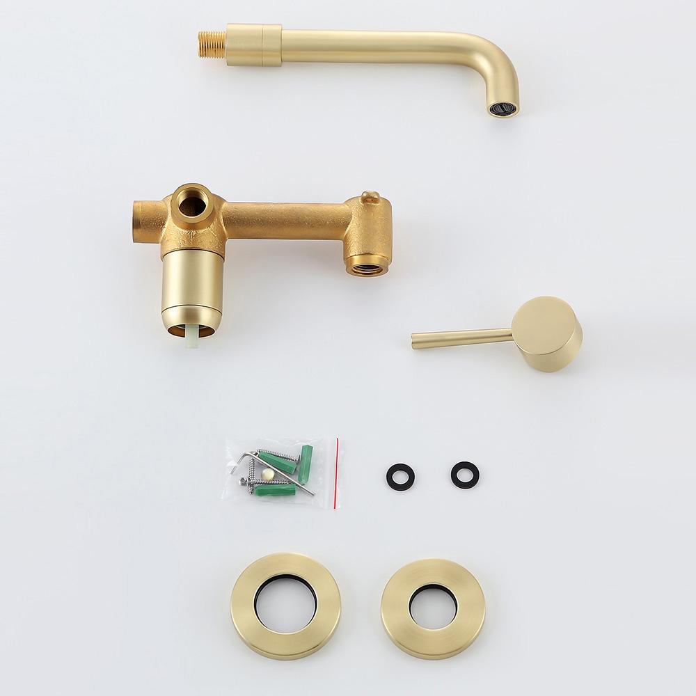 Brushed Brass Single Lever Wall Mounted Bathroom Faucet Swivel Sink Faucet Brass