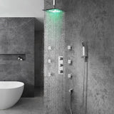 Modern Ceiling Mounted LED 12" Rain Shower System with Handheld Shower & 6 Body Sprays