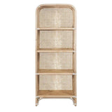 59" Natural Rattan Woven Bookcase 4-Tier Open Storage Display Shelving Wooden Bookshelf