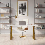 Escritorio de oficina en casa rectangular blanco moderno de 47" con tablero de madera de pino y marco dorado
