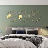 3-teilige stilvolle und künstlerische Wanddekoration aus Metall mit klassischen goldenen Ginkgo-Blättern