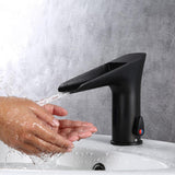 Single Hole Touchless Electronic Waterfall Bathroom Sink Faucet in Matte Black
