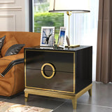 Goldener Nachttisch, schwarzer Schlafzimmer-Nachttisch mit 2 Schubladen, quadratischer Nachttisch