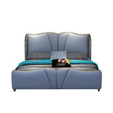 Cadre de lit rembourré en cuir bleu en cuir bleu lit plate-forme à profil bas, reine
