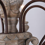 Vintage Cottage 6-Light Distressed Wood Carved Candle Style Antique Chandelier Metal Rust