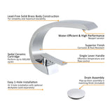 Modern Single Hole 1-Handle C-Shaped Curved Spout Bathroom Sink Faucet with Pop Up Drain in Brushed Nickel