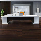 94.5" L-Shaped Modern Executive Desk of Right Hand with Drawers in White & Black