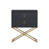 19.7" Modern Black Nightstand with 2 Drawers X-Shaped Pedestal