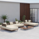 8Pcs Teak & Aluminum & Rattan Outdoor Sectional Sofa Set with Coffee Table and Cushion