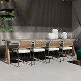9Pcs Mid Century Modern Outdoor Dining Set Marble & Wood Table & Aluminum Rattan Chair