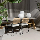 9pcs Mid Century Modern Outdoor Dining Set Marbre & Wood Table et chaise de rotin en aluminium