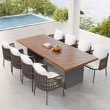 9-teiliges Terrassen-Ess-Set für 8 Personen mit Tisch aus Teakholz und Rattanstühlen