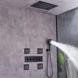 20'' Wandmontiertes LED-Thermostat-Duschsystem mit Wasserfallregen und 4 Körperdüsen