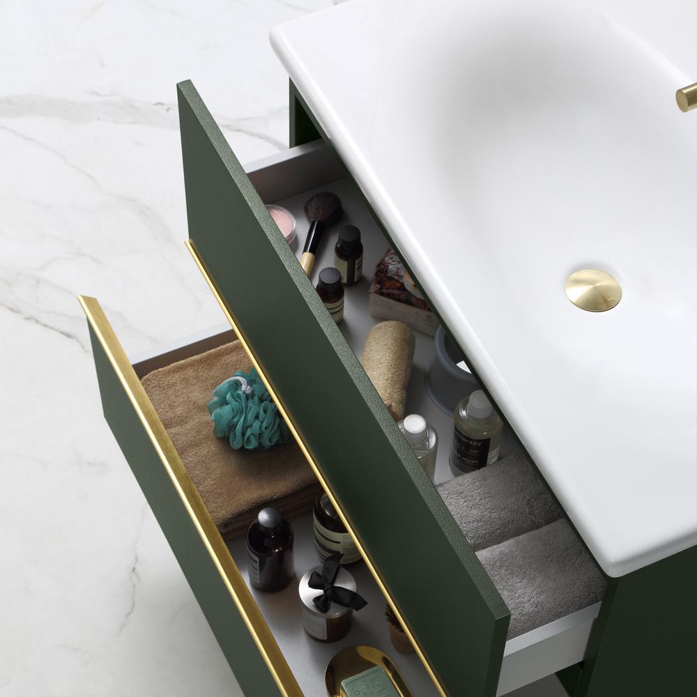 31.9" Dark Green Floating Stone Top Bathroom Vanity with Undermount Sink & 2 Drawers