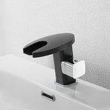 LED Single Handle Waterfall Bathroom Sink Faucet Round Spout Solid Brass in Black&Chrome