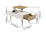 ホワイト & ナチュラル 木製 長方形 コーヒーテーブル 引き出し付き リフトトップ収納テーブル