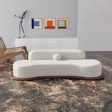 110" Modern White Velvet 5 Seaters Curved Sofa with Low Back Wooden Base