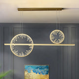 Lámpara colgante geométrica de metal con luz de isla de cocina de cristal lineal dorado moderno