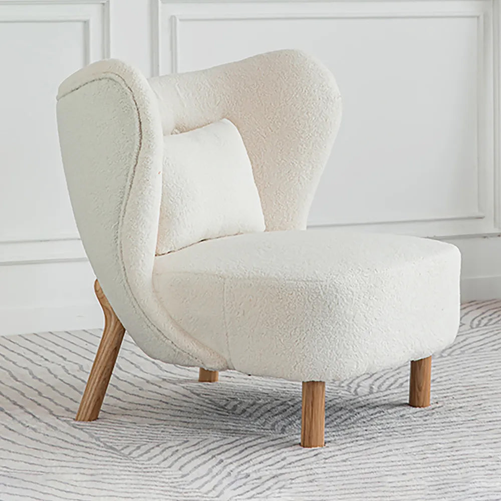 White Lamb Wool Accent Chair Wingback Chair in Wooden Frame