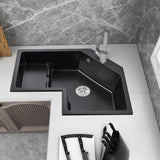 Drop noire moderne dans un évier de cuisine d'angle 32 "bol simple quartz lavabo droit irrégulier