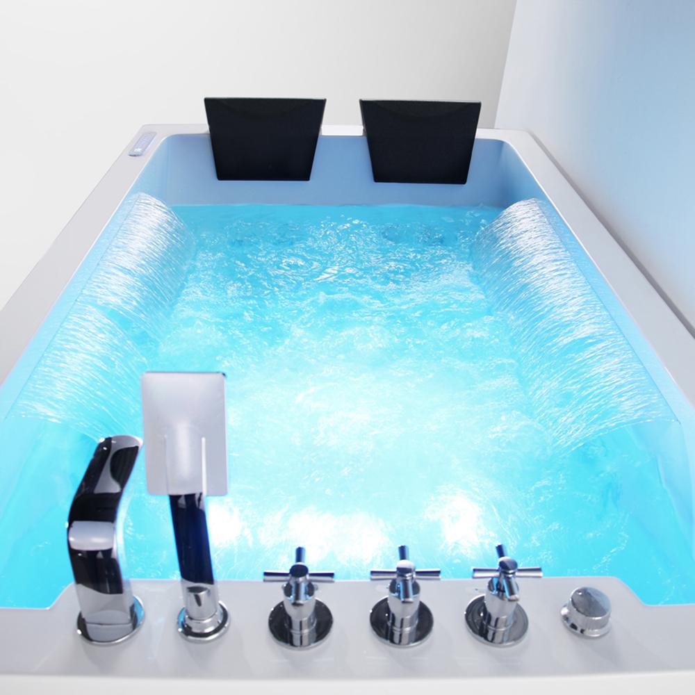 Sided Waterfall Whirlpool Massage Double LED Bathtub-Wehomz Acrylic Apron 73\
