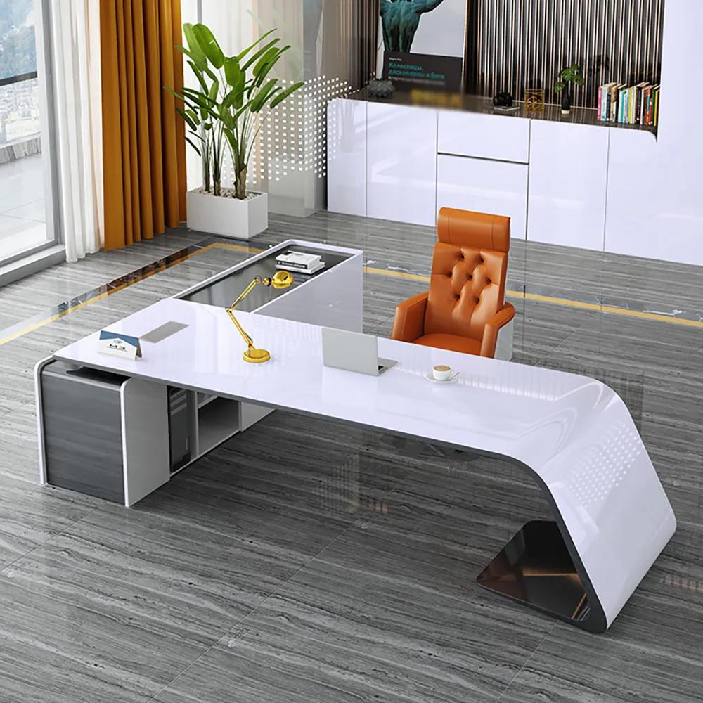 L-Shaped Right Hand Modern White Office Desk with Storage - Right Hand /  White & Black / 86.6L x 70.9W x 29.9H